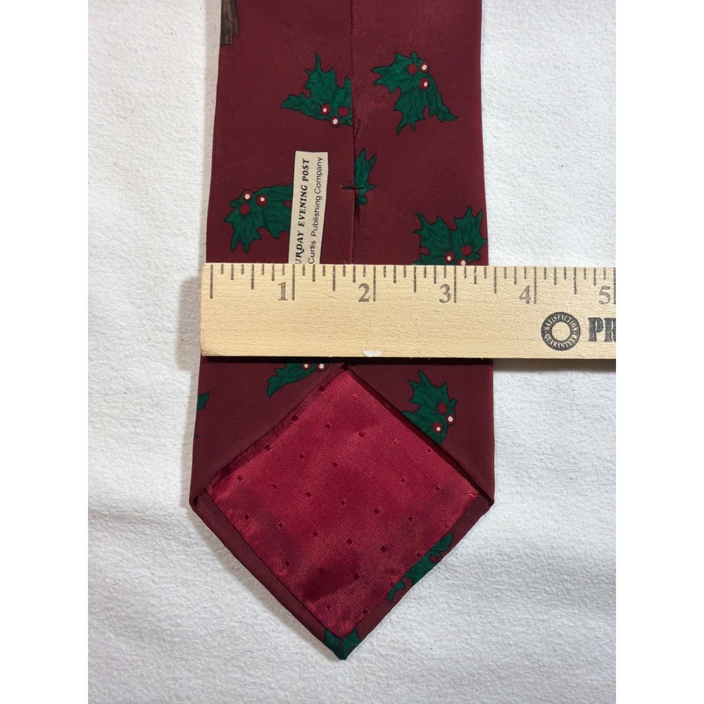 Norman Rockwell Mens Silk Tie God Bless Us Everyone Christmas Carol Burgundy 95 - Picture 4 of 7